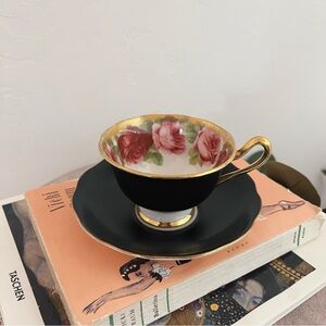 Royal Albert Old English Rose Black Matte Teacup & Saucer